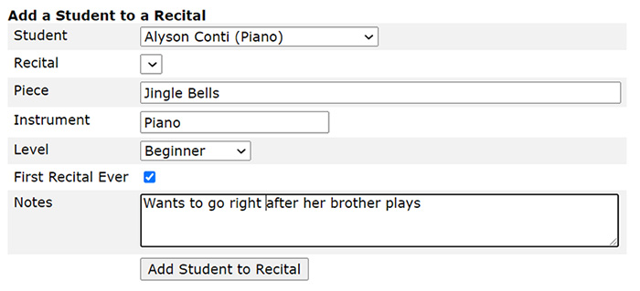 Adding a Student to a Recital